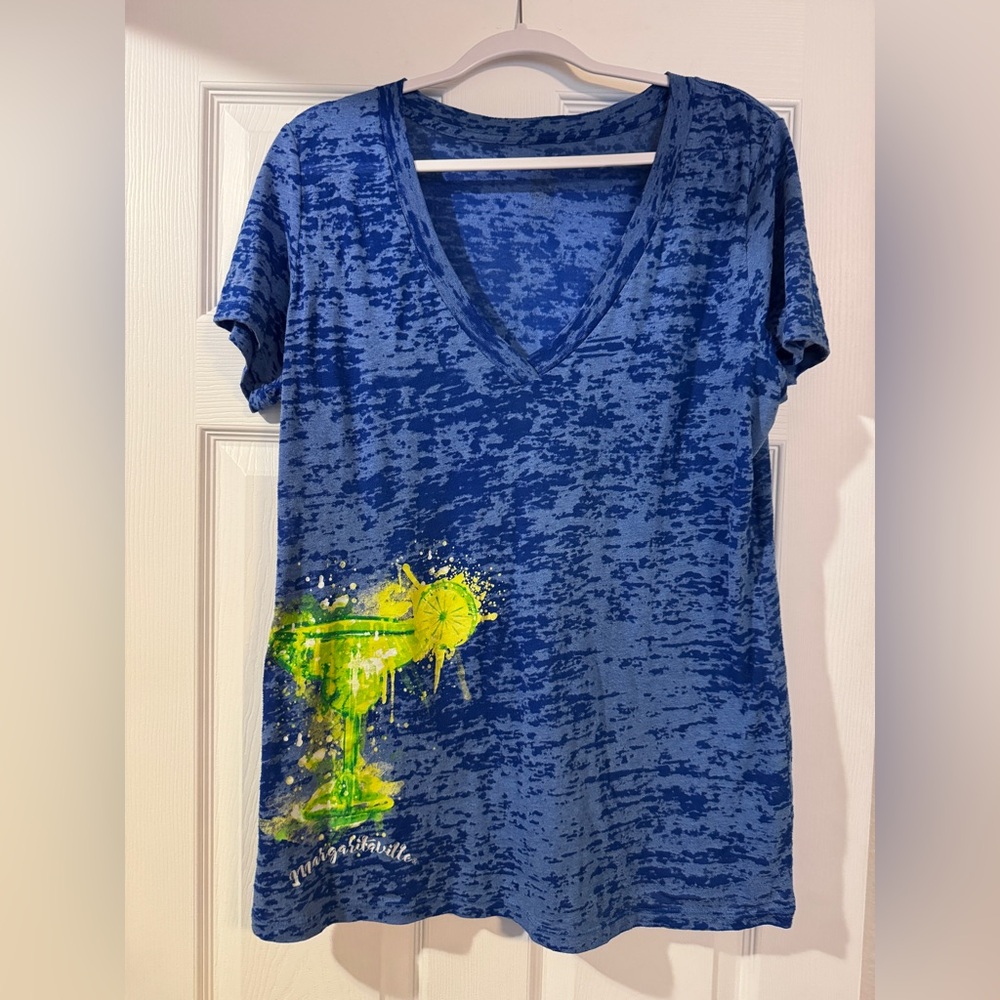 Margaritaville Blue V-Neck Tee with Lime Margarita Graphic